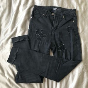 High waist distressed black jeans